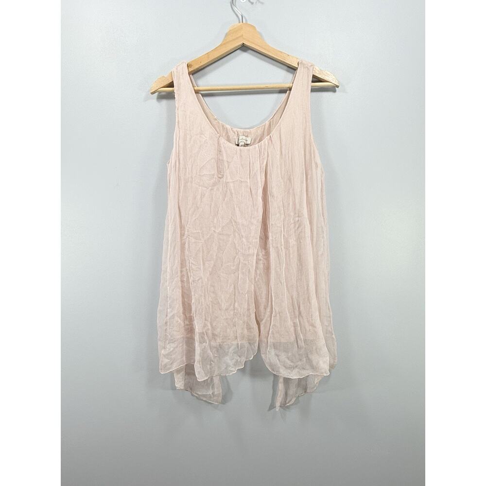 Bellambia 100% Italian Silk Soft Pink Blouse With Flowy Asymmetrical Hem Size M - Picture 2 of 8
